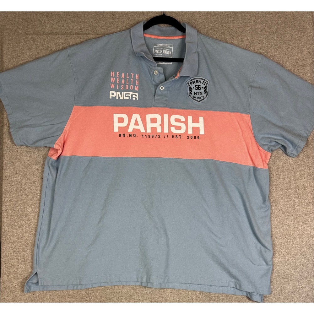 Parish Nation Polo Shirt Mens 5XL Blue Pink Good Colorblock Graphic PN56 Pique
